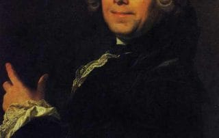 Portrait présumé de Pierre de Marivaux, homme au visage fin, en manteau de velours bleu, perruque poudrée, regard vif et intelligent. L’éclairage met en valeur son visage pensif sur fond sombre.